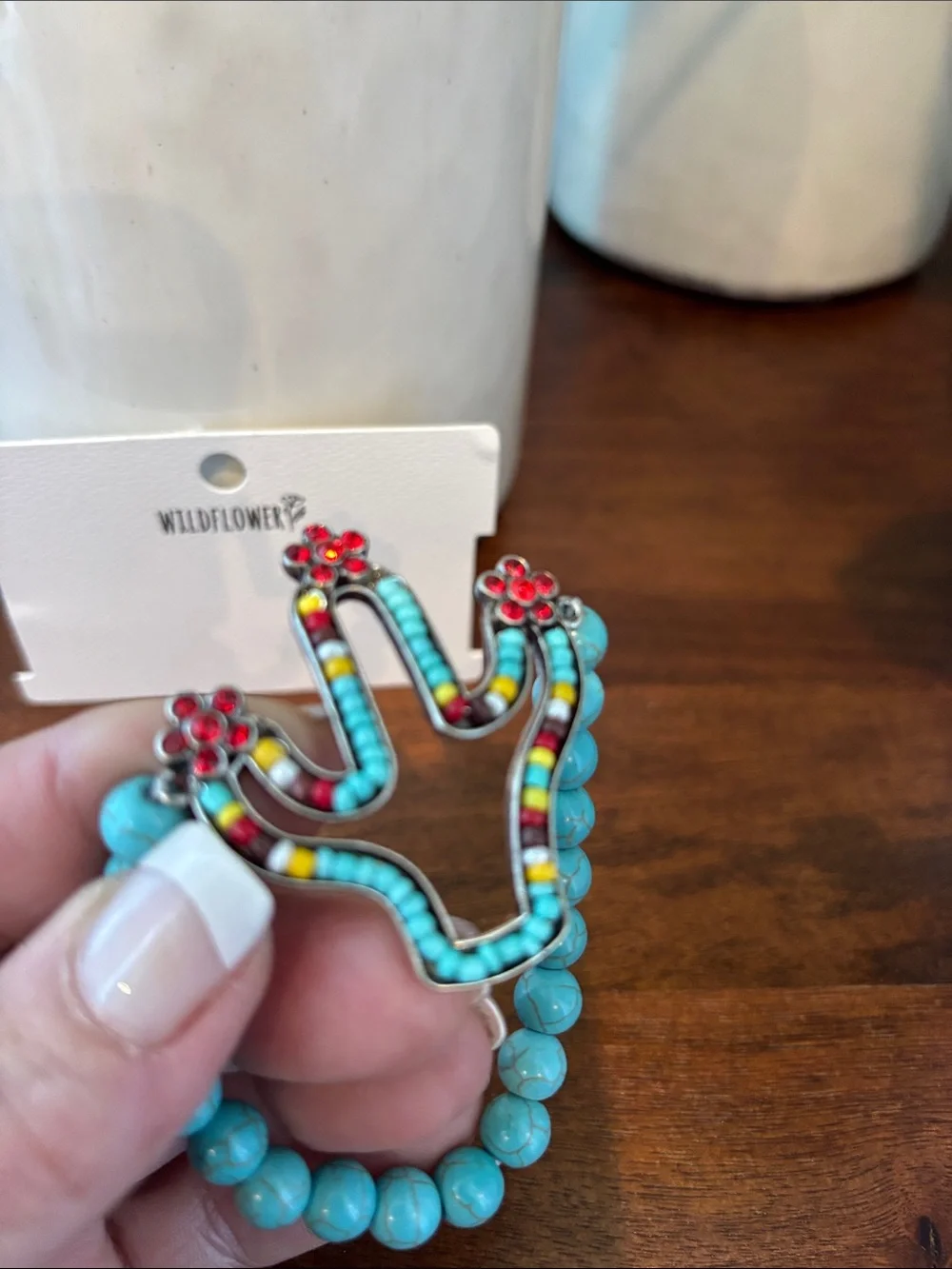 Wildflower Cactus beaded,turquoise stones,rhinestone flowers stretch,Western